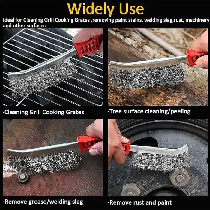 Brosse métallique en acier/brosse à rouleau antirouille en bois, polissage, brosse de nettoyage de Barbecue, adaptée au nettoyage des Grilles de Barbecue