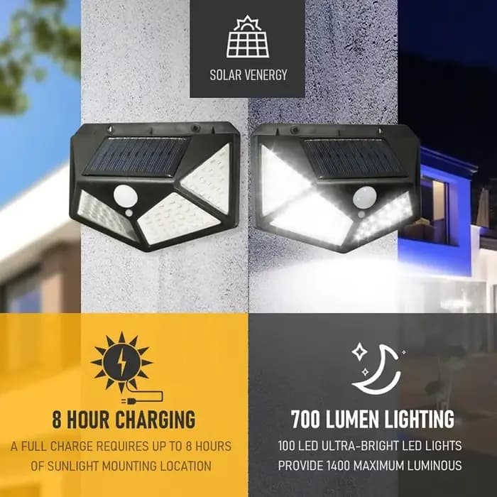 Lampe solaire extérieure à 100 LED, décoration de jardin, lumière LED solaire étanche, projecteur alimenté par l'énergie solaire avec capteur de mouvement