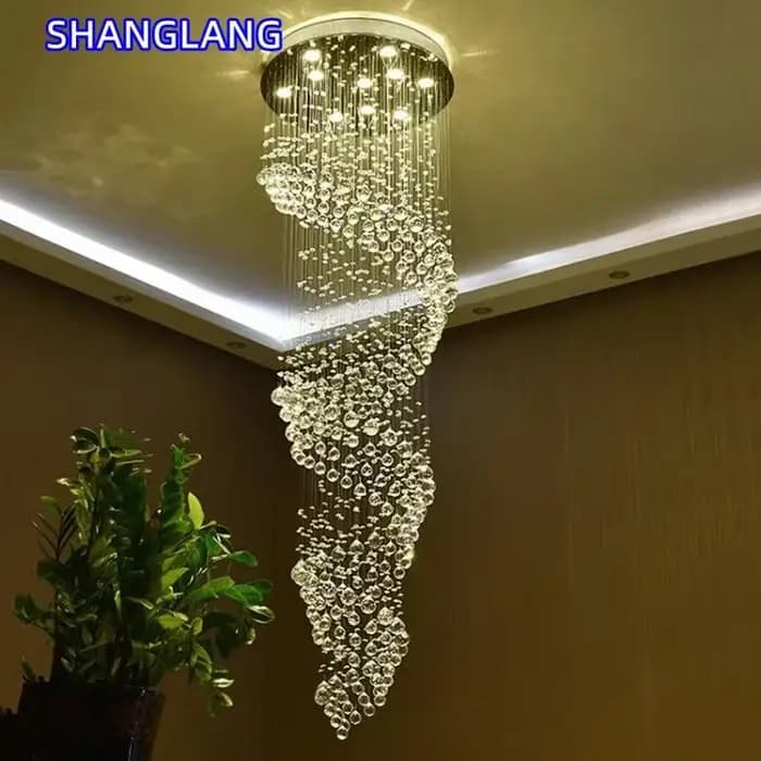 Couloir de luxe LED lustre en cristal spirale Design intérieur échelle pendentif lumières pour salon décor Suspension Luminaire