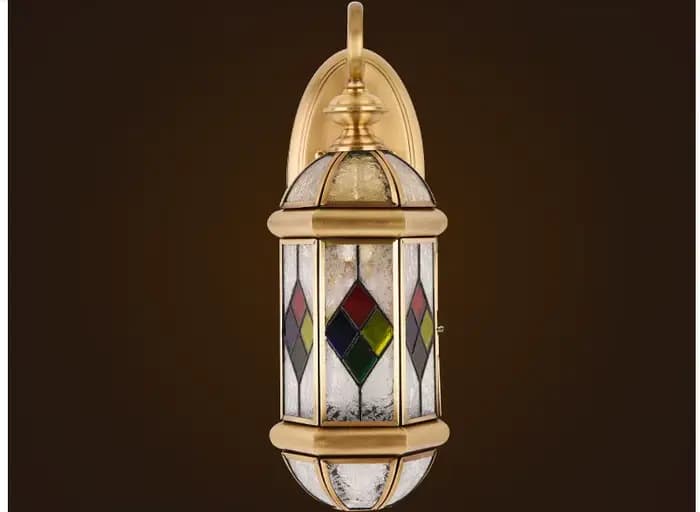 Applique Murale Extérieure en Laiton, Design Américain, en Verre, D20 cm, H44 cm