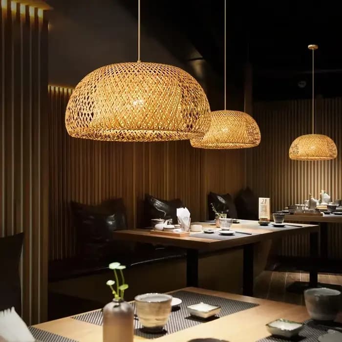 Lanterne en bambou 38/45cm, lampe suspendue en rotin naturel et osier E27, lustres tissés à la main, luminaire suspendu