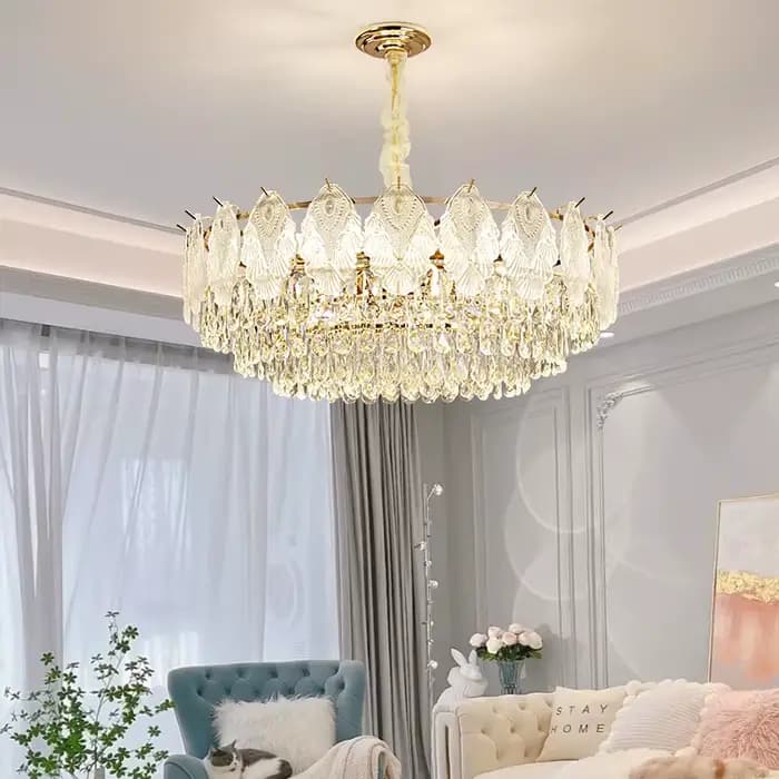 Lustre en cristal de luxe français, lampe suspendue moderne ronde ovale avec couvercle en verre, pour salon, salle à manger, chambre à coucher, hôtel