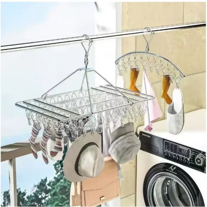 Séchoir à linge 40 pinces en inox pratique et rétractable