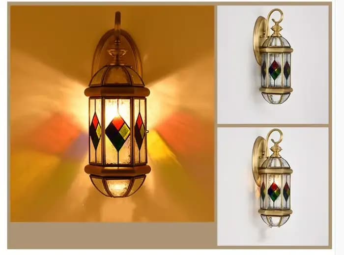 Applique Murale Extérieure en Laiton, Design Américain, en Verre, D20 cm, H44 cm