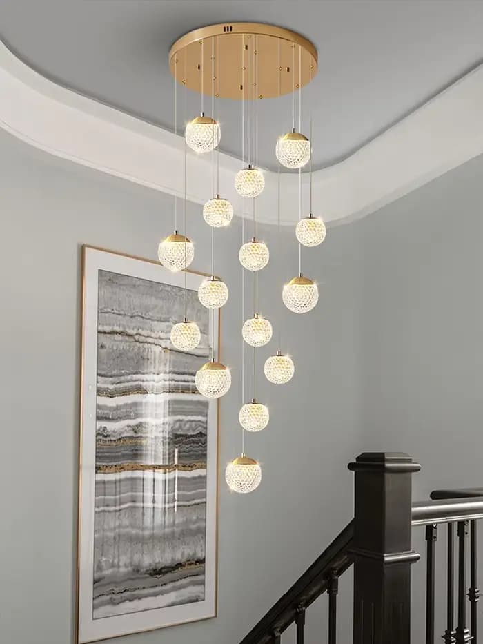 LED escalier Long Lustre de luxe salon chambre suspension Lustre Villa grenier plafond Lustre décoration de la maison