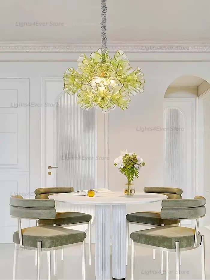 Lustre moderne en verre de Murano vert OZ0313, élégant, fait à la main, lampe principale LED à intensité variable pour salon, salle à manger