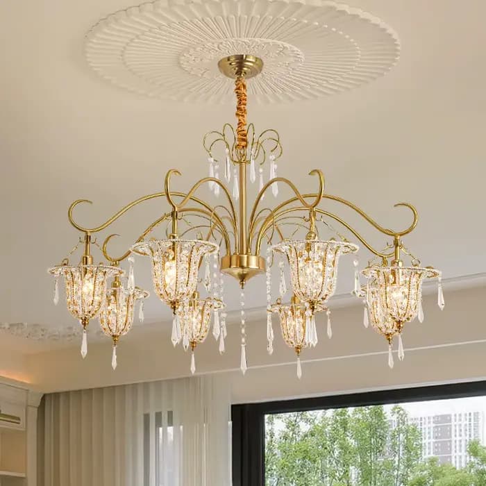 Lustre en cristal de style français pour salon et salle à manger, lampe créative luxueuse et élégante en forme de goutte d'eau pour chambre à coucher