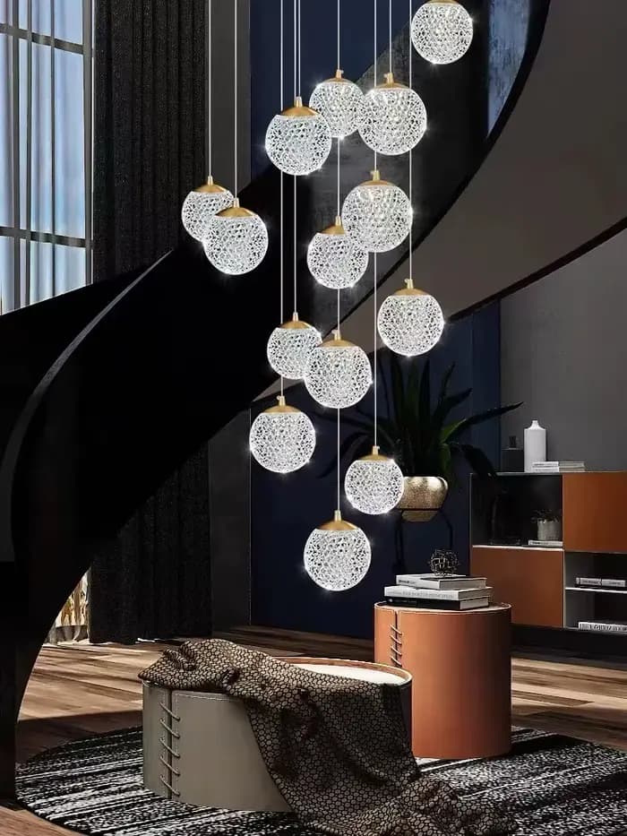 LED escalier Long Lustre de luxe salon chambre suspension Lustre Villa grenier plafond Lustre décoration de la maison
