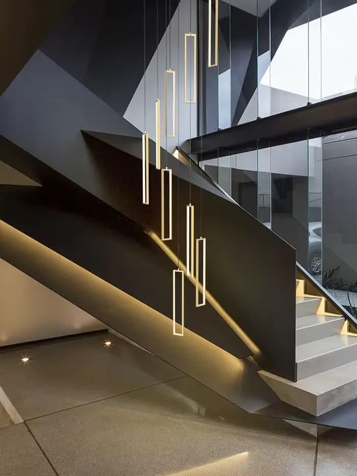 Nouveau lustre d'escalier carré en aluminium moderne Simple pour Loft Villa Duplex salle d'exposition plafond décoration luminaire