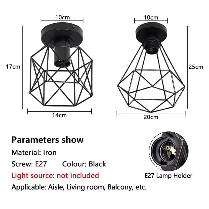 Plafonnier Industriel Rétro Simple en Métal, Luminaire Décoratif d'Nik, Idéal pour une Chambre à Coucher ou une Véranda