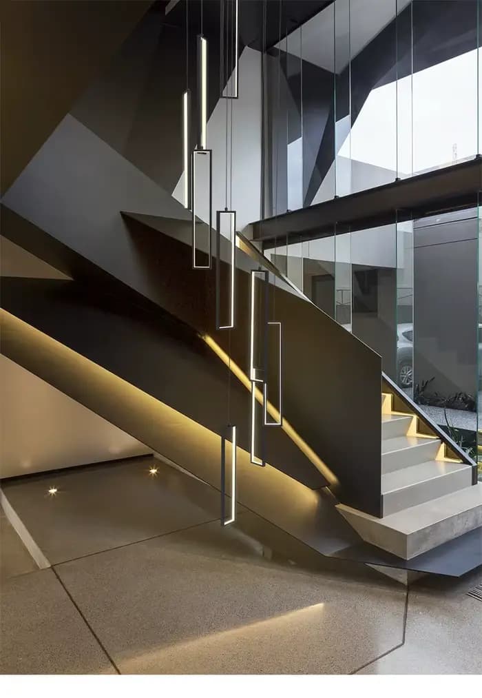 Nouveau lustre d'escalier carré en aluminium moderne Simple pour Loft Villa Duplex salle d'exposition plafond décoration luminaire