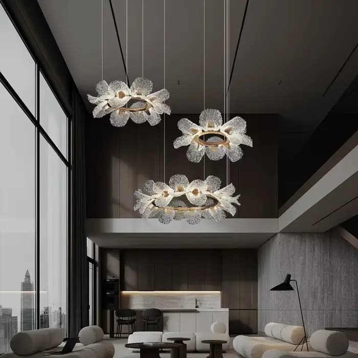 Lustre à fleurs en cristal pour salle à manger, salon, salle d'exposition, lampes suspendues artistiques suspendues, éclairage intérieur, décoration de maison