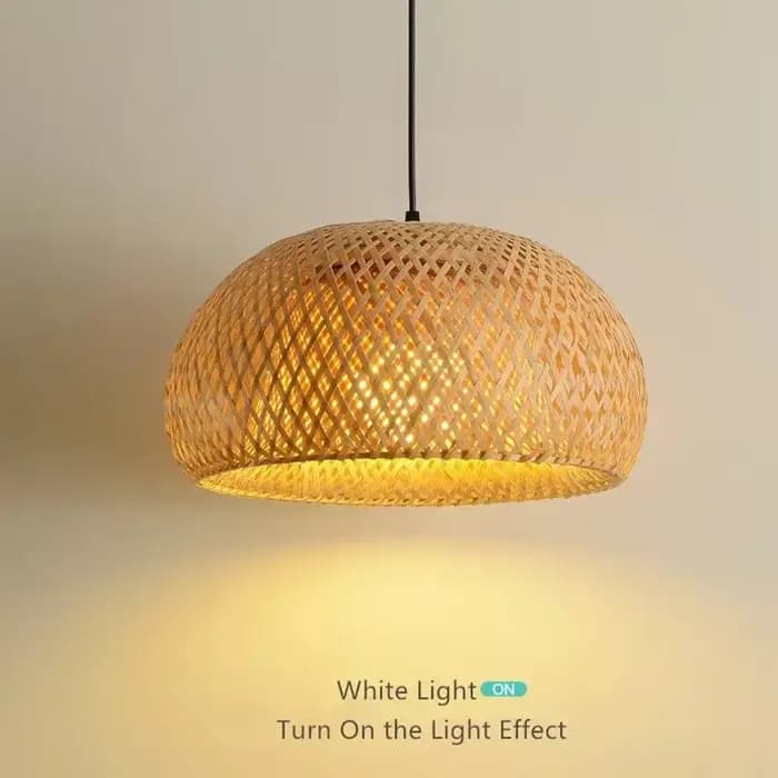 Lanterne en bambou 38/45cm, lampe suspendue en rotin naturel et osier E27, lustres tissés à la main, luminaire suspendu