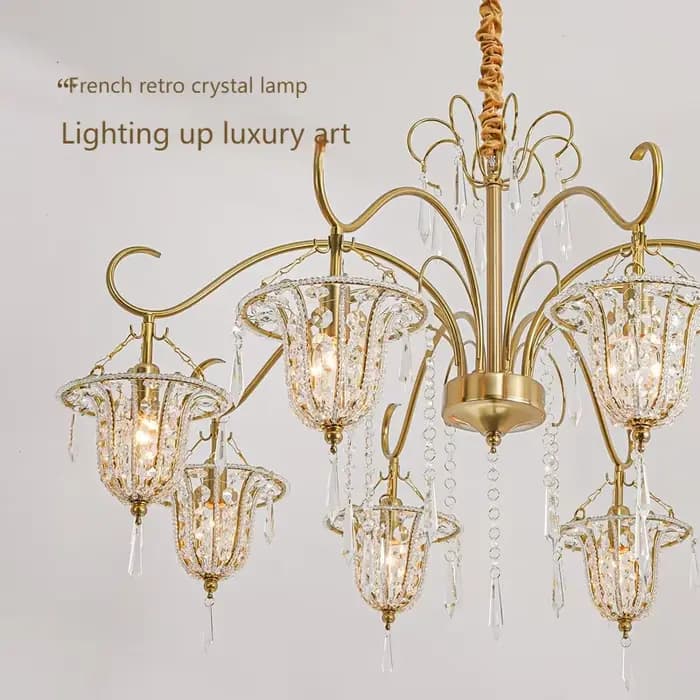 Lustre en cristal de style français pour salon et salle à manger, lampe créative luxueuse et élégante en forme de goutte d'eau pour chambre à coucher