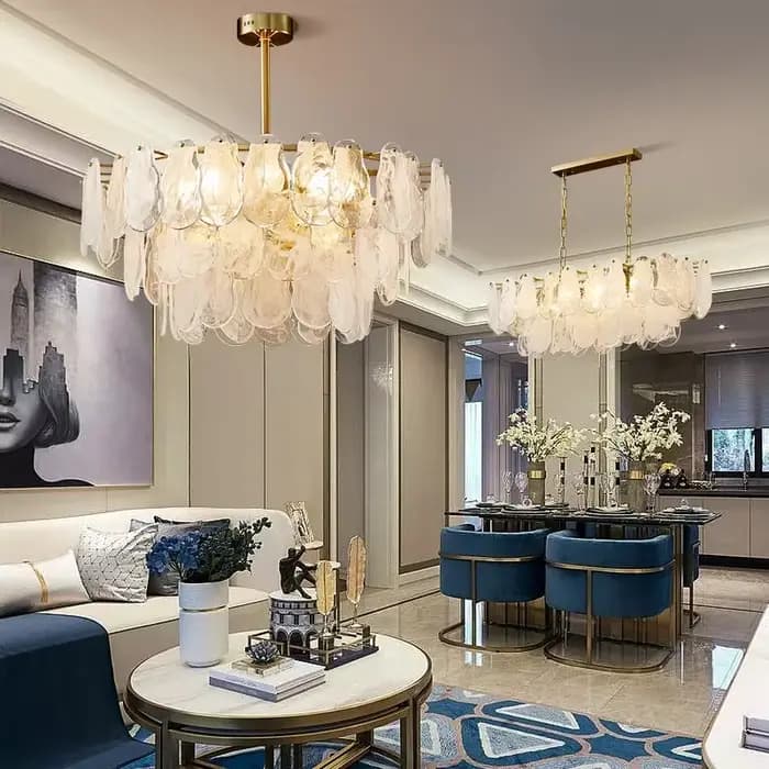 Lustre de luxe rétro français, luminaire décoratif d'intérieur, idéal pour un salon, une chambre à coucher, une nuage chaleureux et romantique, goutte d'eau ou en verre