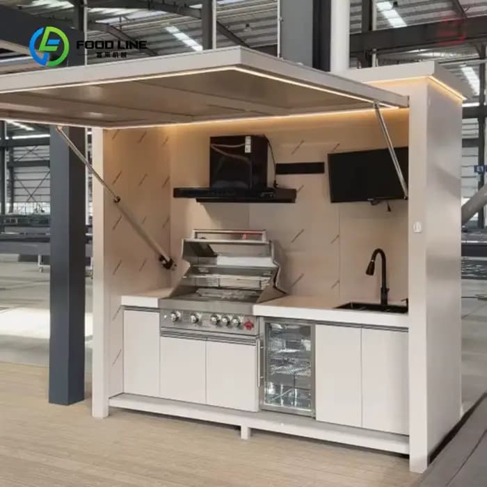 Îlot de cuisine extérieur personnalisé avec évier et rangement en alliage d'aluminium, léger, durabl