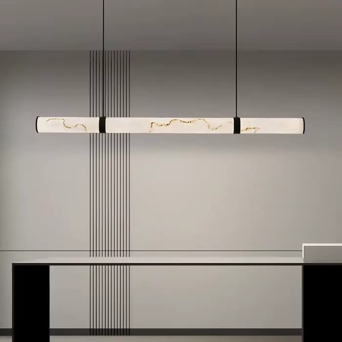 Pendentif moderne longue bande lumière droite tout le cuivre imiter la lumière du marbre Restaurant concepteur Simple salon salle à manger lampe