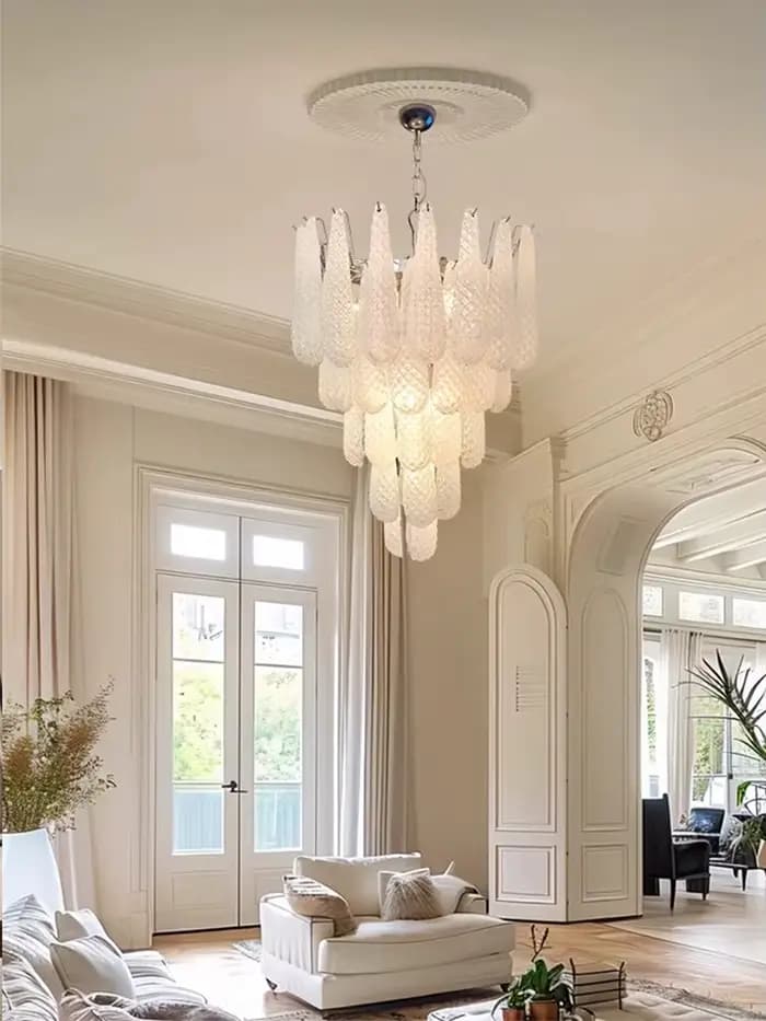 Lustre en verre rose en forme de goutte, lustre en verre de Murano, éclairage moderne du milieu du siècle, décoration de salon, luminaire suspendu pour escalier