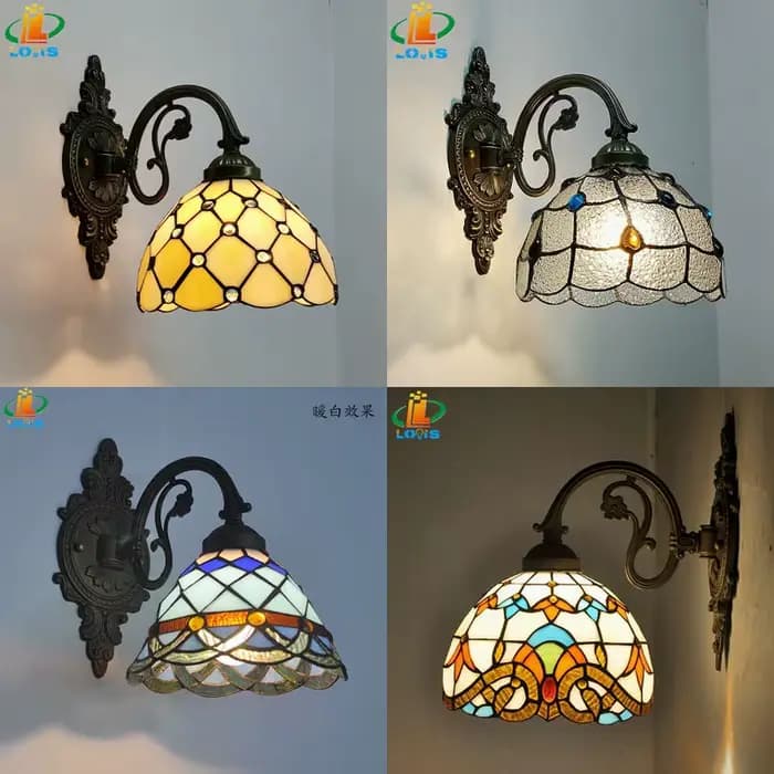 Applique murale en verre coloré de Style européen de 20CM, éclairage Tiffany, décoration pour salon et balcon, support de lampe en alliage d'aluminium