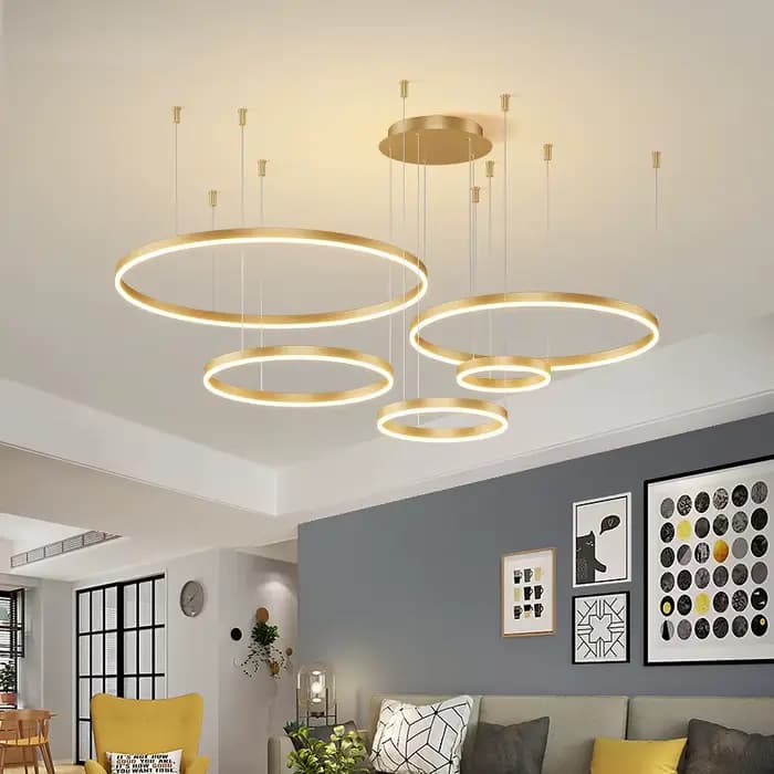 Lustre Led moderne salon anneaux brossés plafonnier suspension éclairage intérieur lampe suspendue or cadre noir