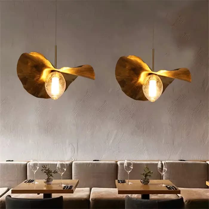 Lampe suspendue feuille de Lotus, en laiton martelé, pour salon, salle à manger, chambre à coucher, décoration de cuisine, luminaires