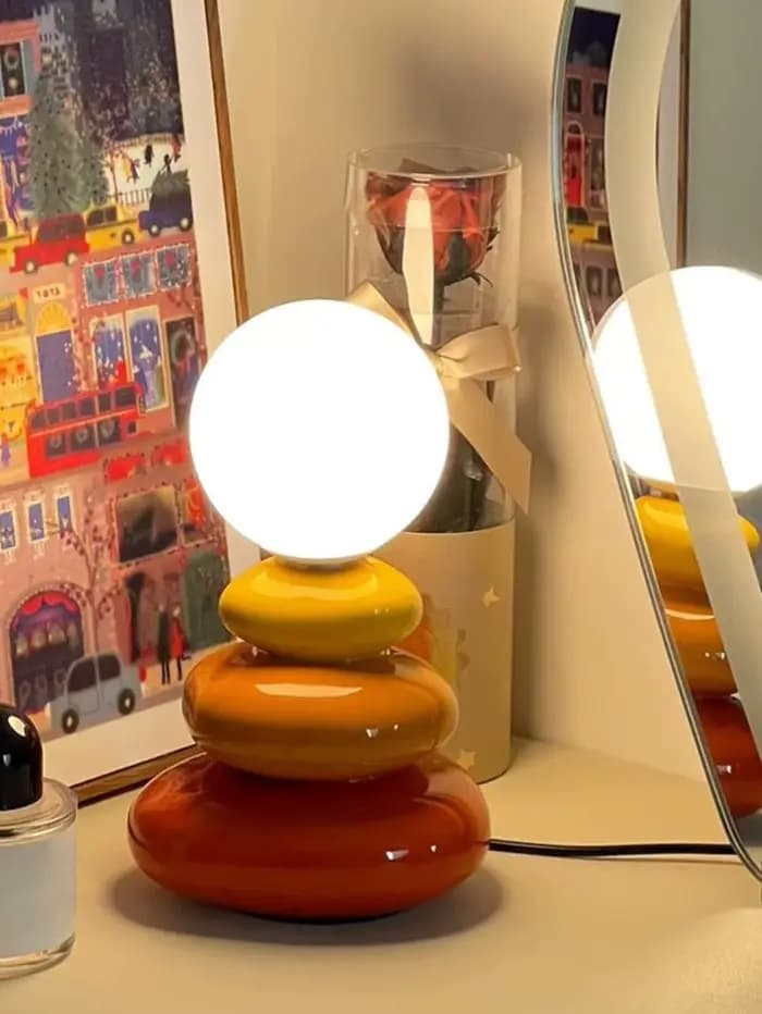 Lampe de table LED en céramique orange/bleue/grise pour chambre à coucher, lampe d'ambiance de bureau, lampe de chevet, lampe lune Stromatolite, articles de décoration de chambre
