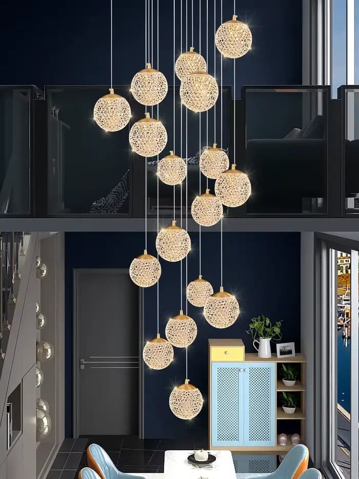 Lustre Long en Spirale pour Escaliers, Lumière LED, Grenier de Luxe, Salon, Cuisine, Décoration de la Maison, Plafond de Chambre à Coucher