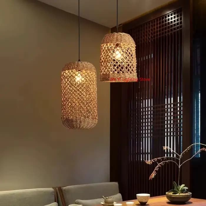 Lampe à suspension tissée en bambou, en rotin tissé, pour salle à manger, lanterne d'art japonaise en bambou, luminaires pour maison de thé