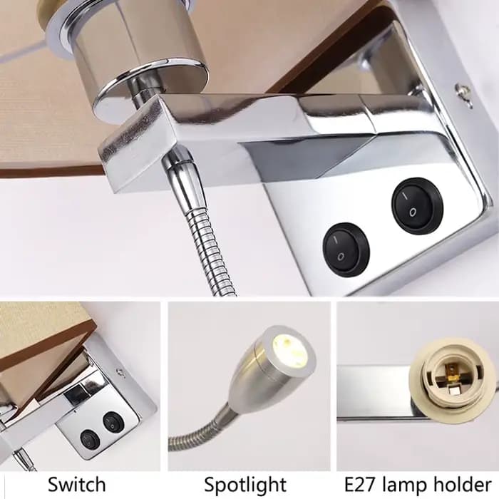 Applique murale moderne E27, lumière de lecture et d'étude protectrice pour les yeux, veilleuse avec interface USB, éclairage de chevet pour chambre à coucher