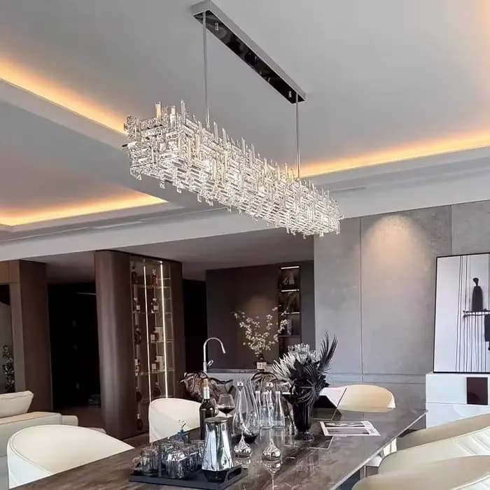 Lustre moderne suspendu fer et verre transparent pour salon élégant design contemporain à offrir pour occasions spéciales