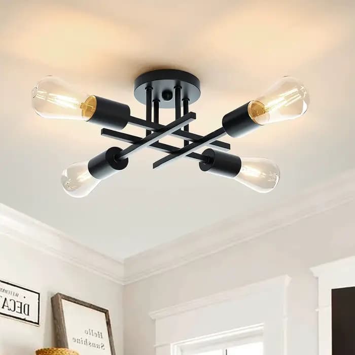Lustre moderne semi-encastré lustre moderne du milieu du siècle près du plafond éclairage plafonnier noir Sputnik C