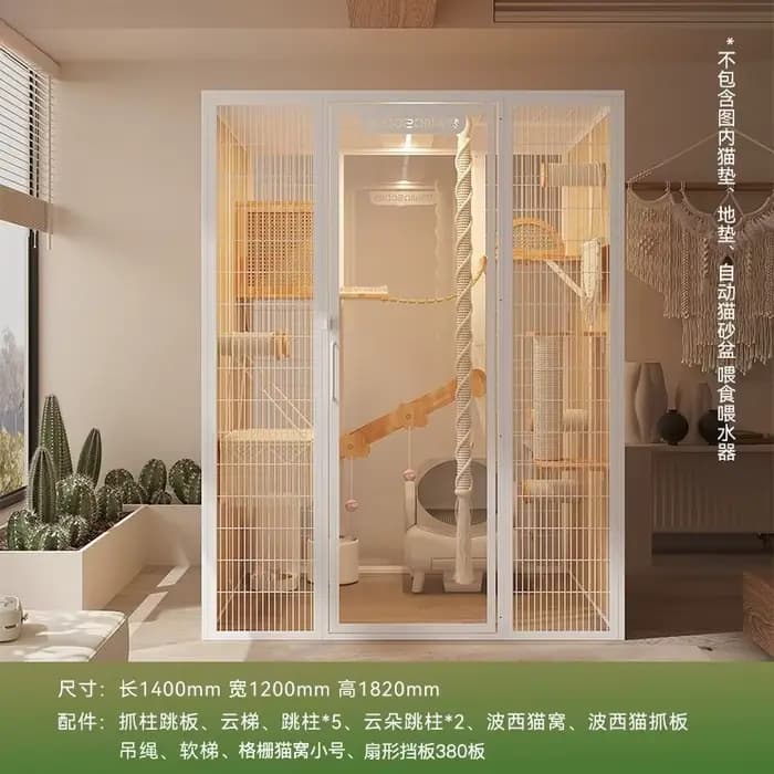 La cage pour chat comprend une vitrine panoramique intérieure extra-large et luxueuse en bois massif pour animaux de compagnie.
