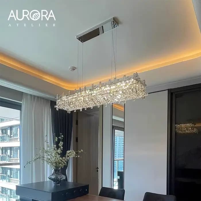Lustre moderne suspendu fer et verre transparent pour salon élégant design contemporain à offrir pour occasions spéciales