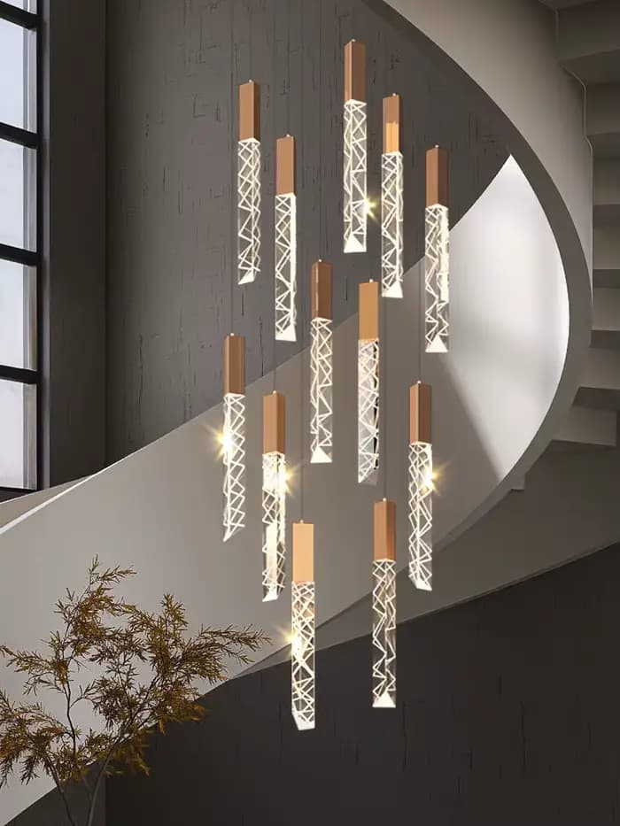 Nouveau lustre d'escalier LED moderne Duplex Loft spirale Long lustre créatif Villa salon chambre suspension cristal lumière