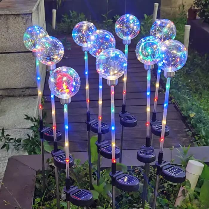 Paquet de 2 lampes solaires de jardin en cuivre, Globes wie, lumières sur piquet solaires, lampe multicolore étanche pour décoration de jardin de paysage de voie
