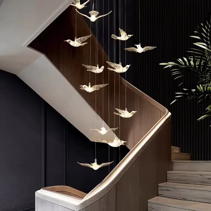 Lustre LED en forme d'oiseau pour escalier, luminaire suspendu de luxe pour salon, lampe en acrylique longue en spirale pour couloir