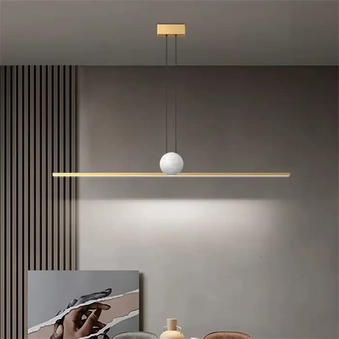 Lampe Suspendue Linéaire en Cuivre poumons, Longue Lampe à Manger de Luxe, Restaurant Nordique, Minimaliste, Marbre, Styliste, Cuisine, Bar