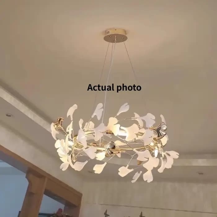 Nordique or feuille de Ginkgo acrylique Art Led lustre pour escaliers hôtel salle à manger salon Restaurant suspension lampe décoration