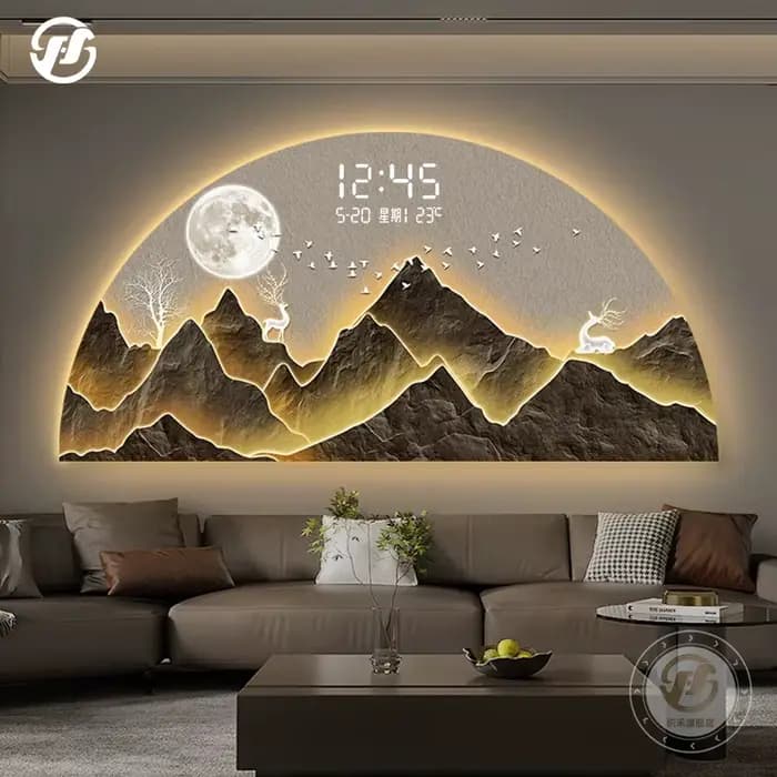 Toile de fond de montagne de bon augure, paysage de luxe, avec affichage numérique, pour salon, chambre à coucher, salon de thé, peinture d'éclairage