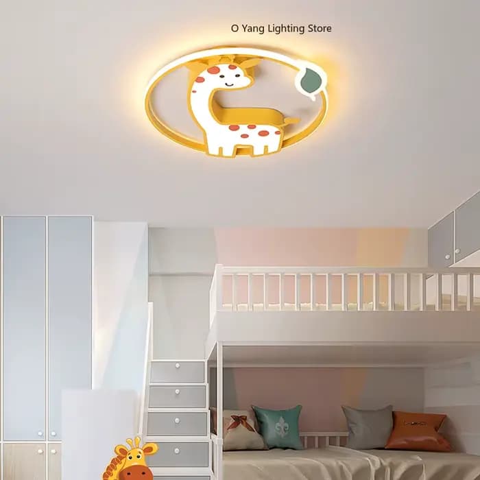 Plafonnier LED design pour chambre de fille, lustre pour chambre d'enfant, décoration de chambre de bébé garçon, lampe de plafond girafe mignonne, Plafon RC à intensité variable
