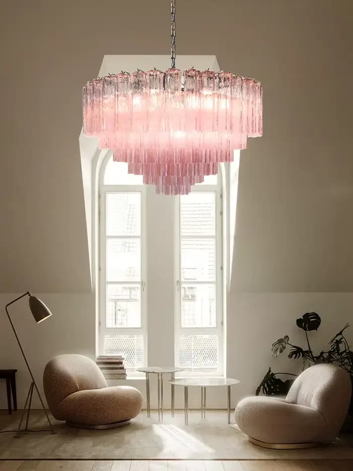 Plafonnier LED en Verre de Bergame Rose Clair, Luminaire Décoratif d'Nik, Idéal pour un Salon ou un Restaurant