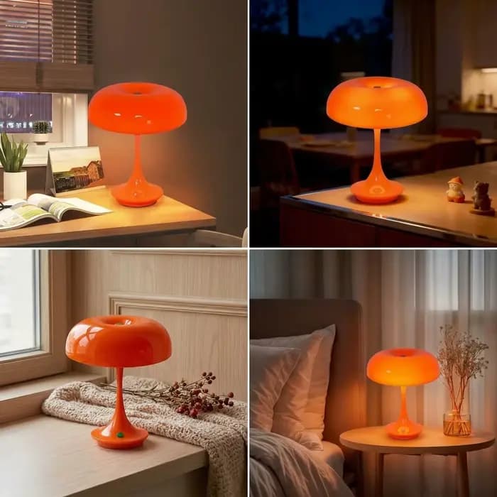 Lampe de table en forme de champignon, commande tactile, 3 couleurs, intensité réglable, sans fil, rechargeable, lumière LED en plastique, luminosité réglable, lampe de chevet