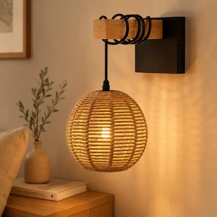 Applique murale vintage en rotin JOYINLED, lampe murale rustique style ferme, appliques industrielles pour chambre à coucher, chevet, salon