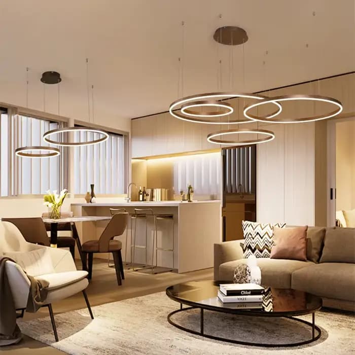 Lustre LED circulaire nordique en aluminium pour chambre à coucher, salon, suspension lumineuse, luminaires LED
