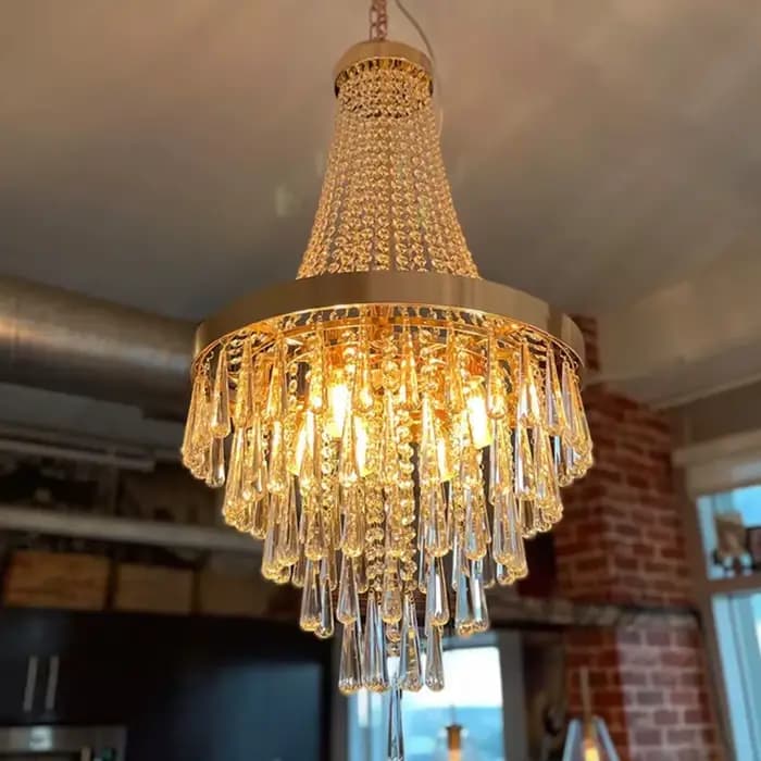 Lustre en cristal doré de luxe pour salle à manger, escalier circulaire, couloir, salon, chambre à coucher, comptoir de bar, lumière élégante