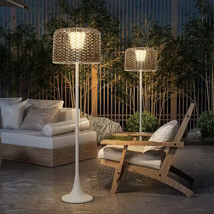 Lampe solaire d'extérieur, lampe de sol en rotin imperméable pour salon, jardin, terrasse, lampe de sol à brancher