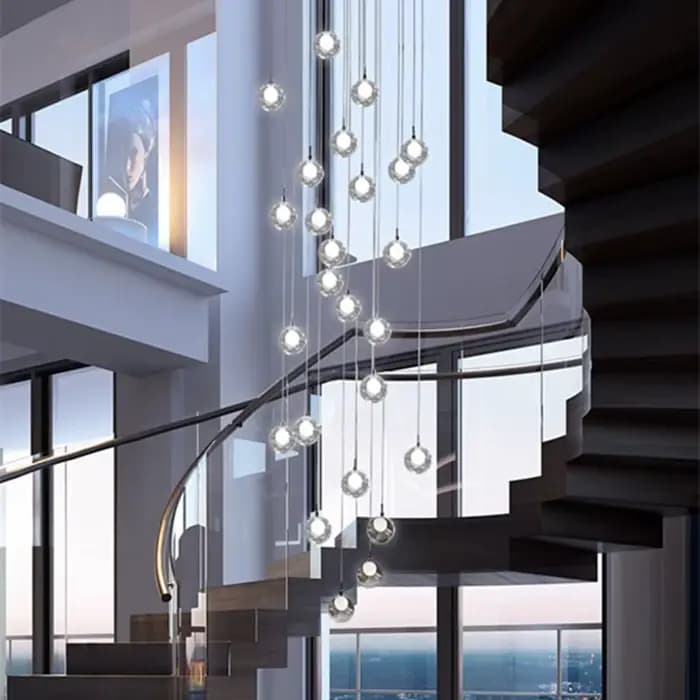 Grand lustre LED à bulles pour escalier, lustre long pour maison, hôtel, couloir, lampe suspendue, lustre en verre artistique, éclairage