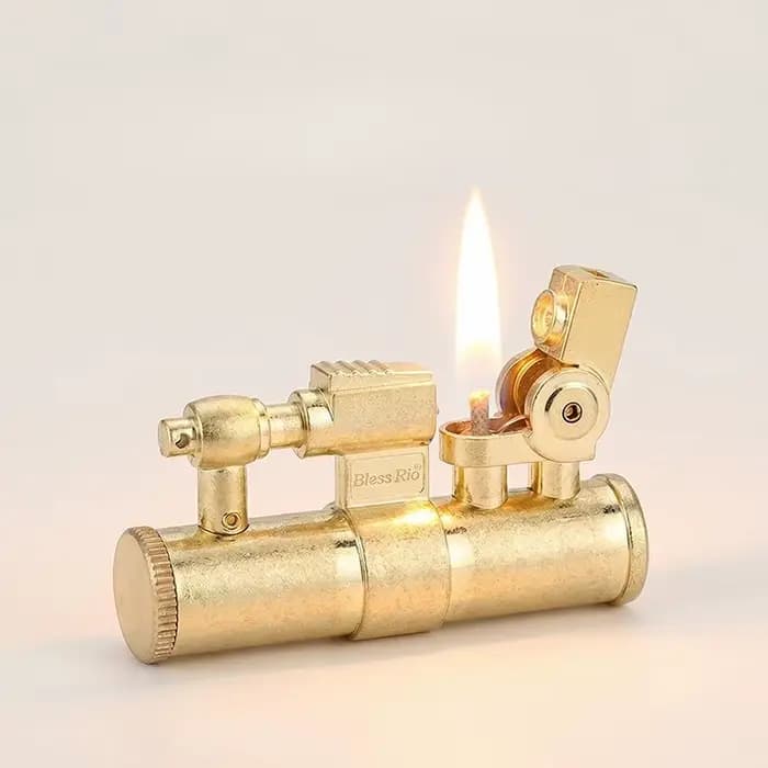 Nouveau briquet en laiton à allumage automatique à un clic, briquet haut de gamme à meule de locomotive, accessoires pour cigarettes, cadeau pour homme
