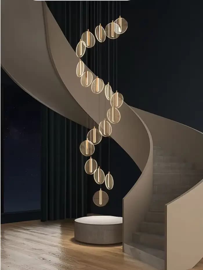 Escalier LED lustre moderne Villa hôtel hall suspension lampe créative Duplex Loft rotatif Long lustre décoration de la maison lampe
