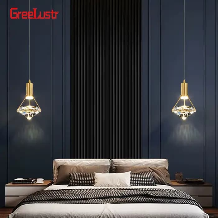 Moderne cuivre cristal suspension de luxe Led suspendu plafonnier chevet Suspension luminaire pour chambre décor à la maison Lustres